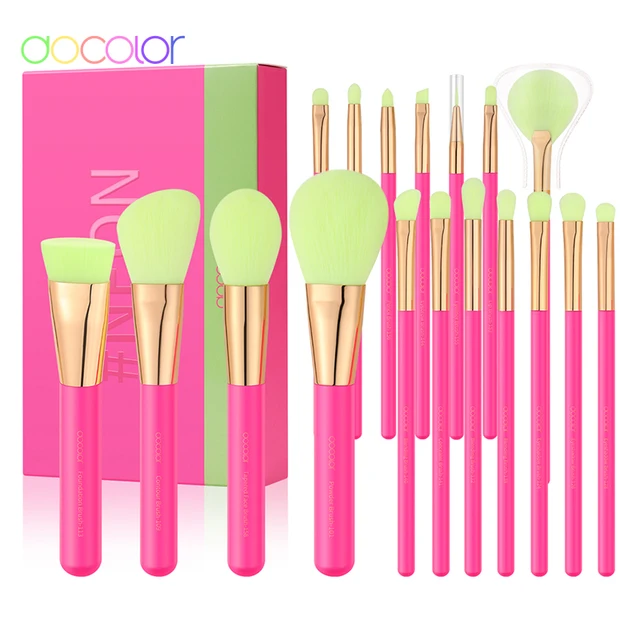 Docolor 18pcs Neon Pink Makeup Brush Set Powder Foundation Eye Shadow Blush Blending Beauty Synthetic Hair Make Up Brush 1