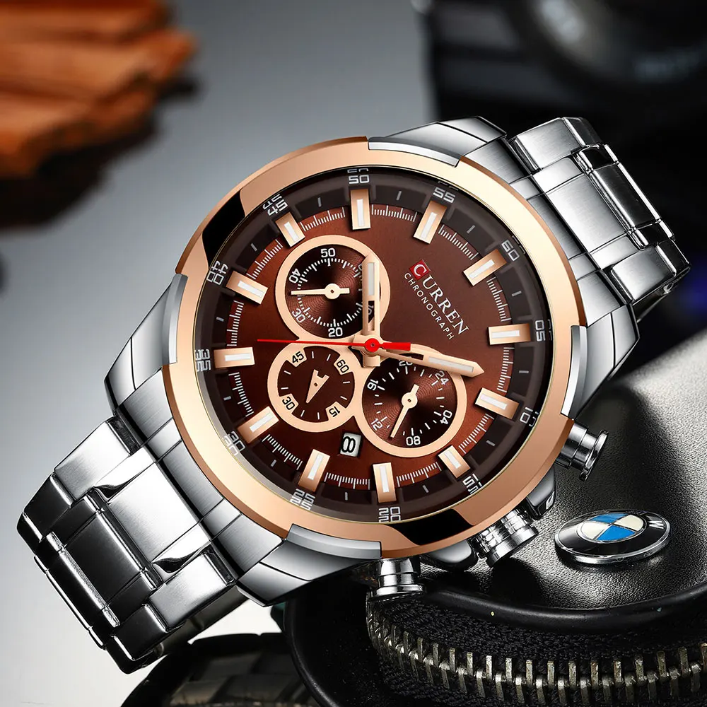 CURREN Классические черные мужские часы с хронографом спортивные кварцевые часы с датой мужские часы наручные часы из нержавеющей стали Relogio Masculino 8361