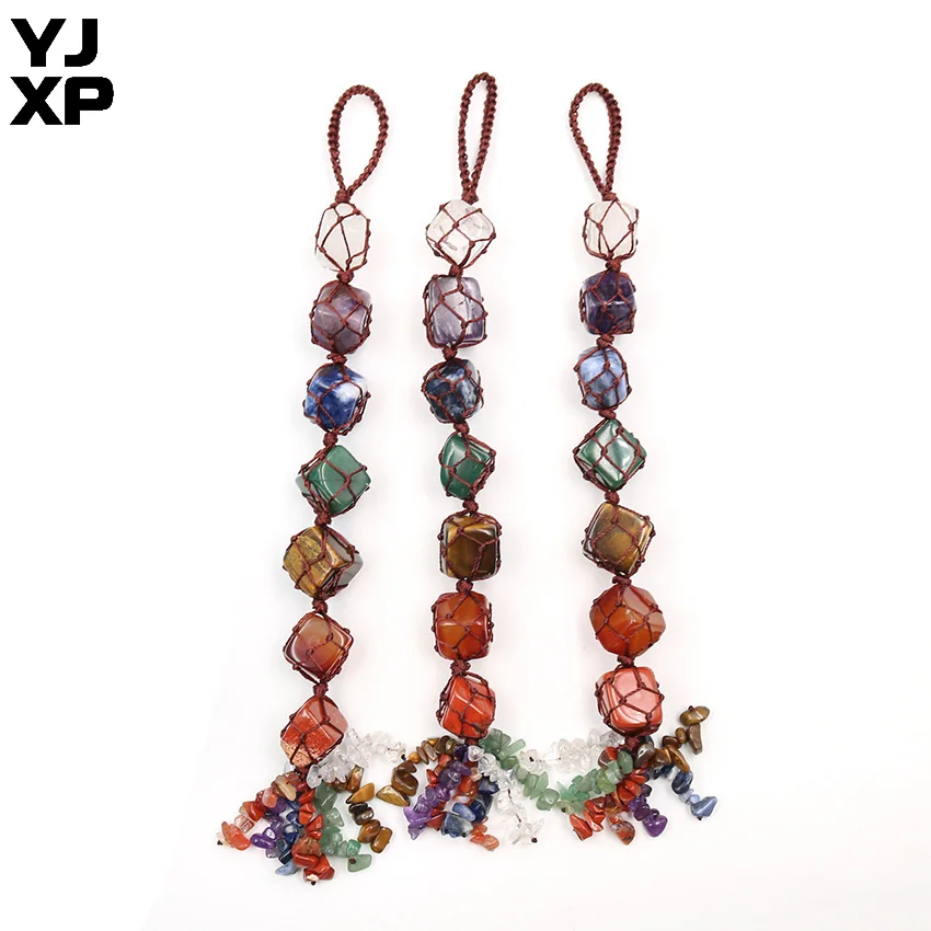 

YJXP Irregular Reiki 7 Chakra Beads Pendant Natural Stone Craft Car House Hanging Wall Window Decor Weaving Tassel Jewelry 1 Pcs