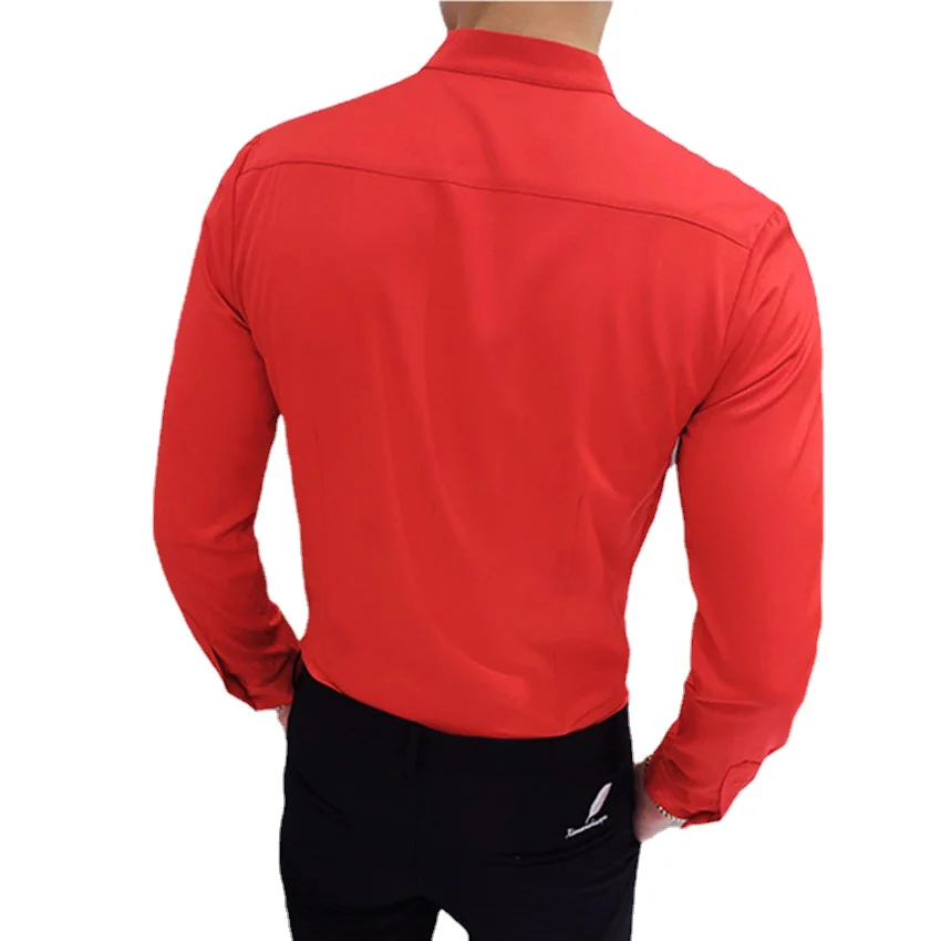 Men Business Shirts Black/White Fashion Elegant Stand Collar Long Sleeve Tops Wedding Party Dresses men casual shirts dress shirts