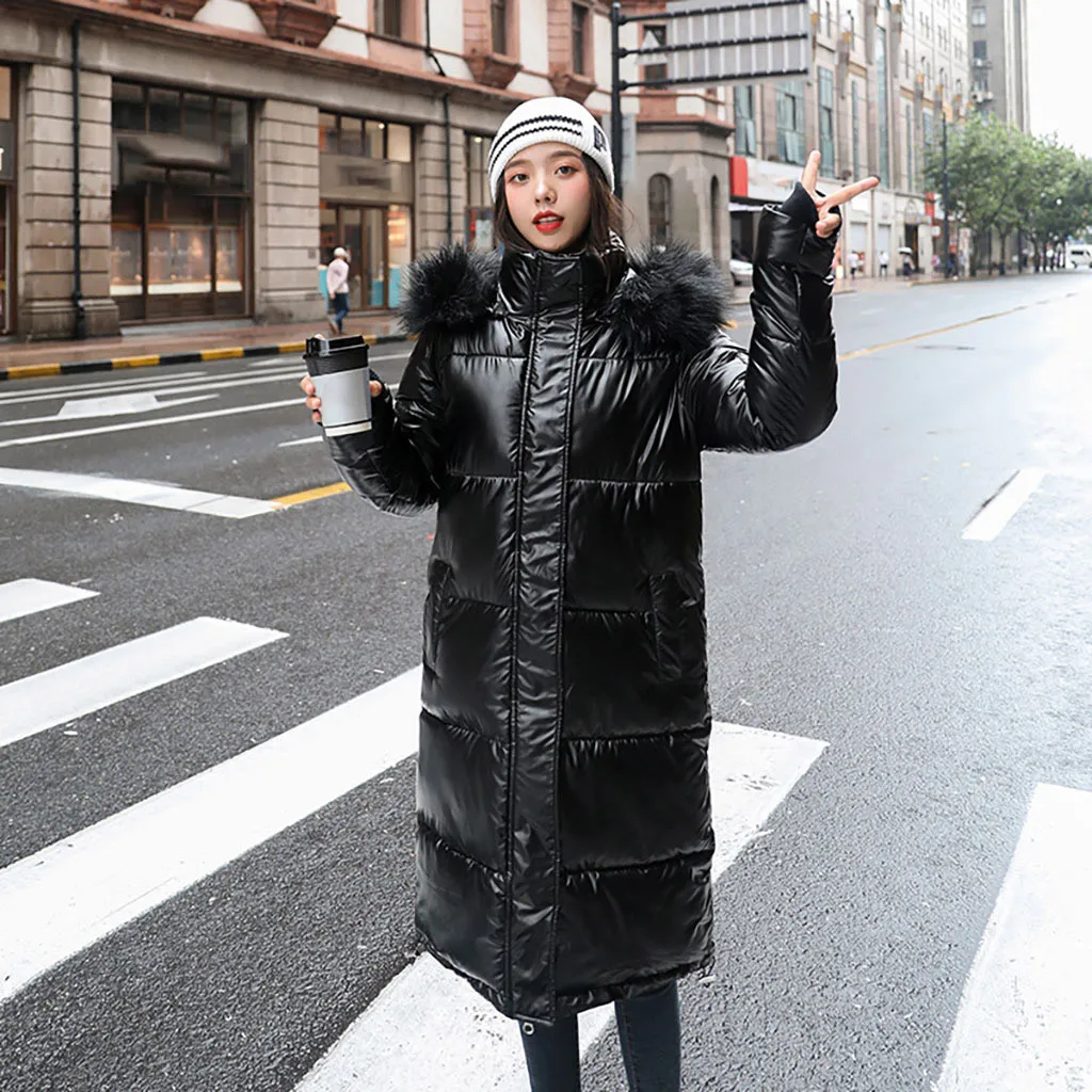 Женские пальто из искусственного меха, зима, Длинные парки для женщин, плотное теплое свободное ветрозащитное пальто с яркой поверхностью, длинное пальто# g4