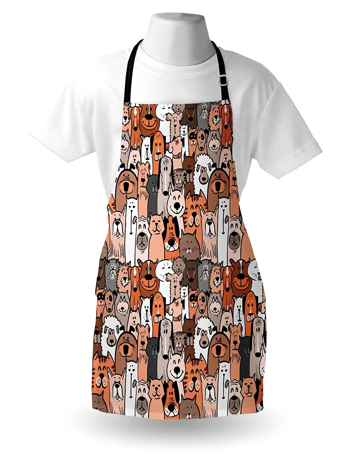 Animals Apron of Pet Cats Dogs Doodle Style Art Cartoon Style Retro Domestic Animals Women Men Kids Cooking Baking Kitchen Bib