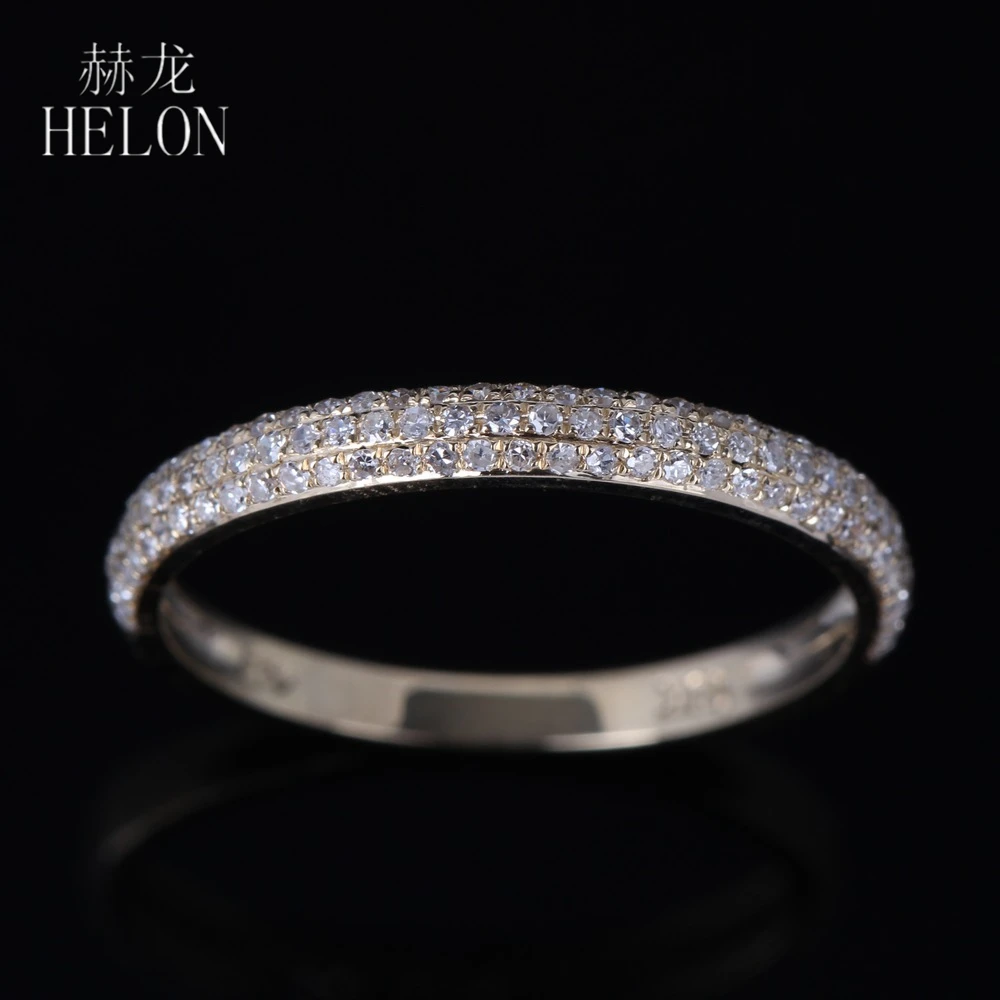 HELON Solid 14 К желтого золота AU585 из натуральной бриллиантами для помолвки, свадьбы, годовщины Для женщин Мода, хорошее ювелирное изделие, кольцо