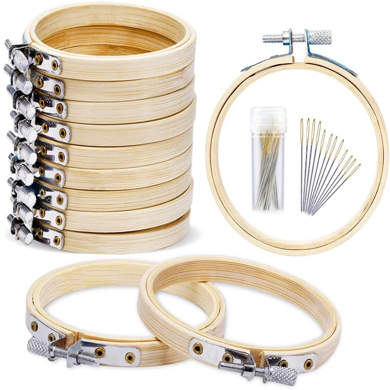 

LMDZ 12 PCS Embroidery Hoop Round Embroidery Hoop Bamboo Circle Cross Stitch Hoop Ring with Embroidery Needle for Craft Sewing