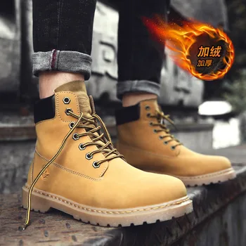 

Martin Boots Male Gao Help Shoes England Wind Middle Help Desert Boots 2019 Winter Joker Plus Velvet Keep Warm Tooling Boots