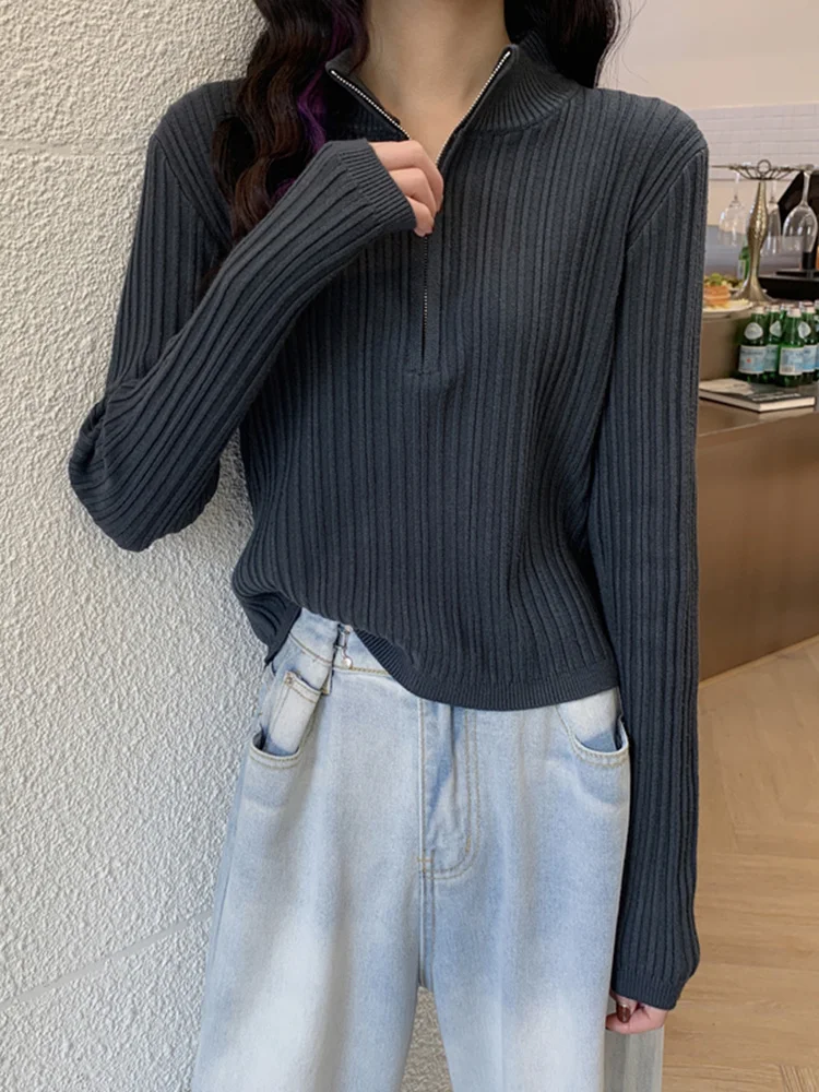 Autumn Shirts For Women 2021 New Slim Fit Half High Neck With Bottomed Shirt Short Knitted Top Women's Long Sleeve | Женская одежда