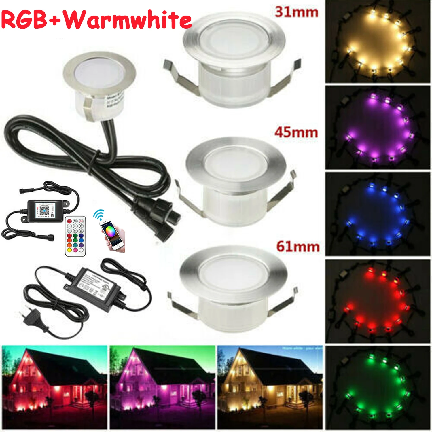 31mm-61mm WIFI Controlling RGB WW LED Recessed Floor Outdoor Patio Lamp IP67