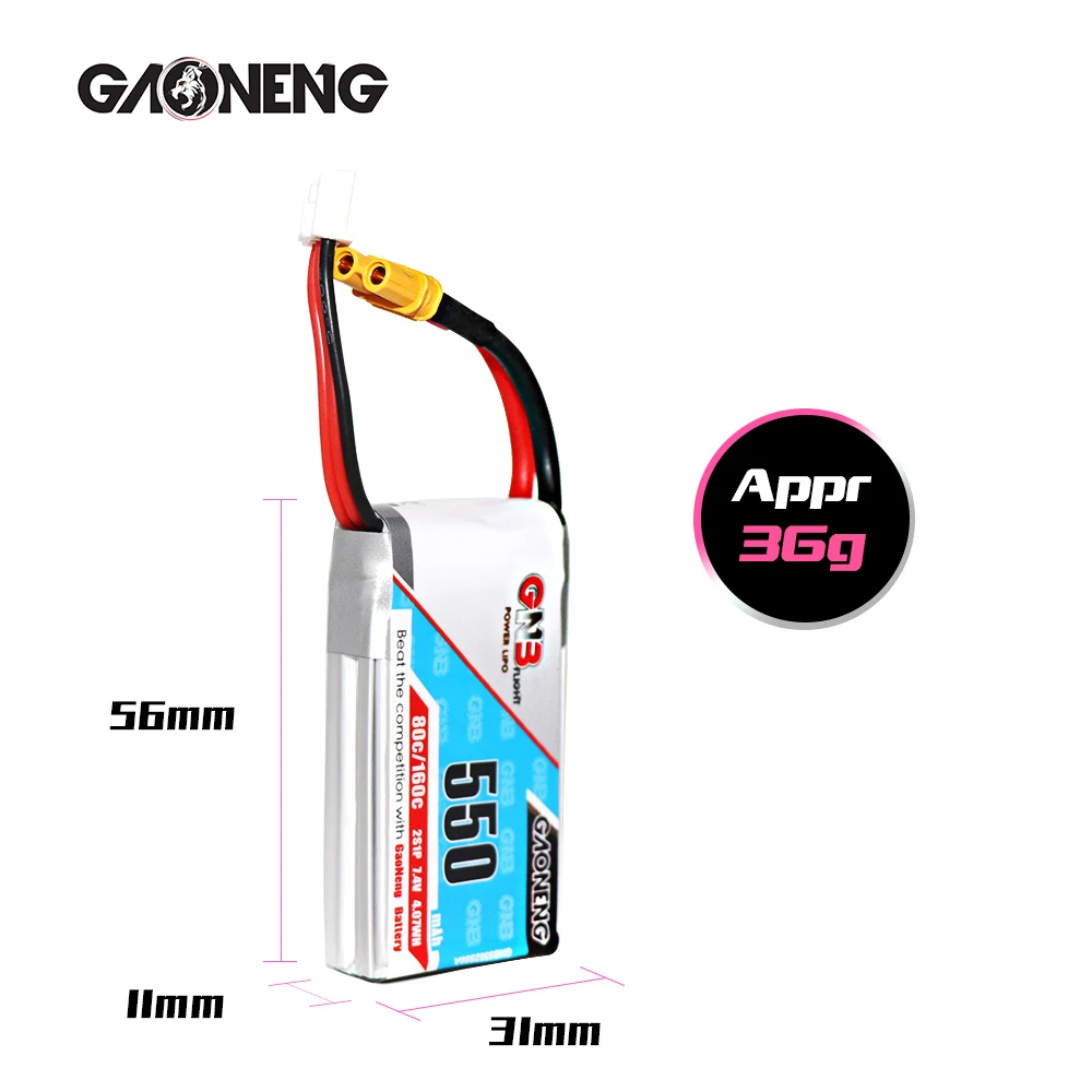 4 шт. аккумуляторная батарея Gaoneng GNB 550 мАч 2S 7 В 80C/160C HV XT30 JST PH2 для iFlight CineBee Betafpv Cine Whoop