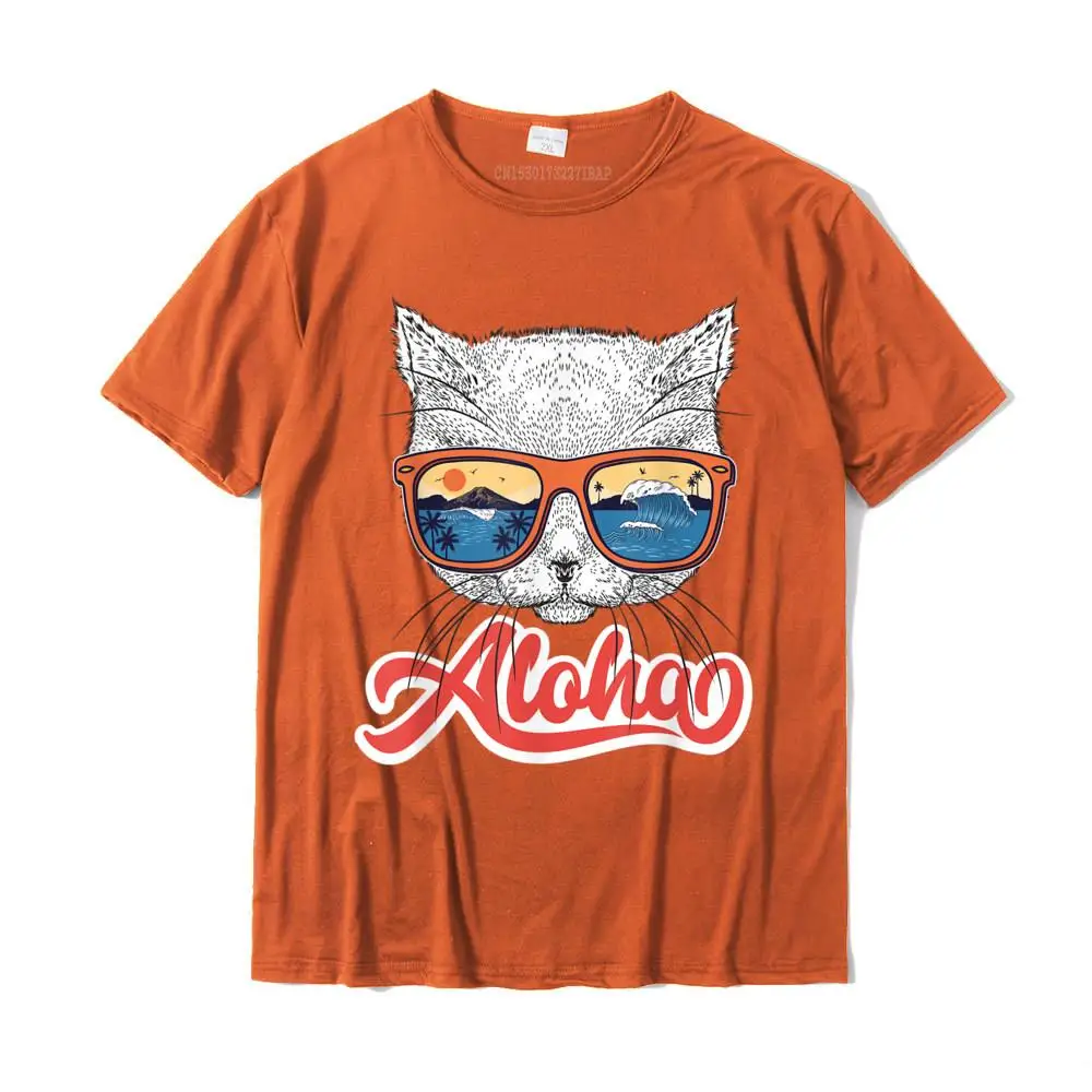 Prevailing Casual Print Top T-shirts O Neck Pure Cotton Men T Shirt Short Sleeve Summer/Autumn Print Tops T Shirt Aloha Hawaiian Cat Sunglasses Funny Cute Kitten Women T-Shirt__MZ14677 orange