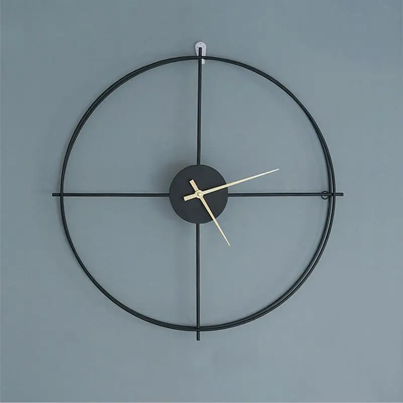Металлические настенные часы в скандинавском стиле, ретро, двойное кольцо, Золотое железо, круглые декоративные подвесные часы, немой, уличные садовые часы, украшение дома - Цвет: Black S