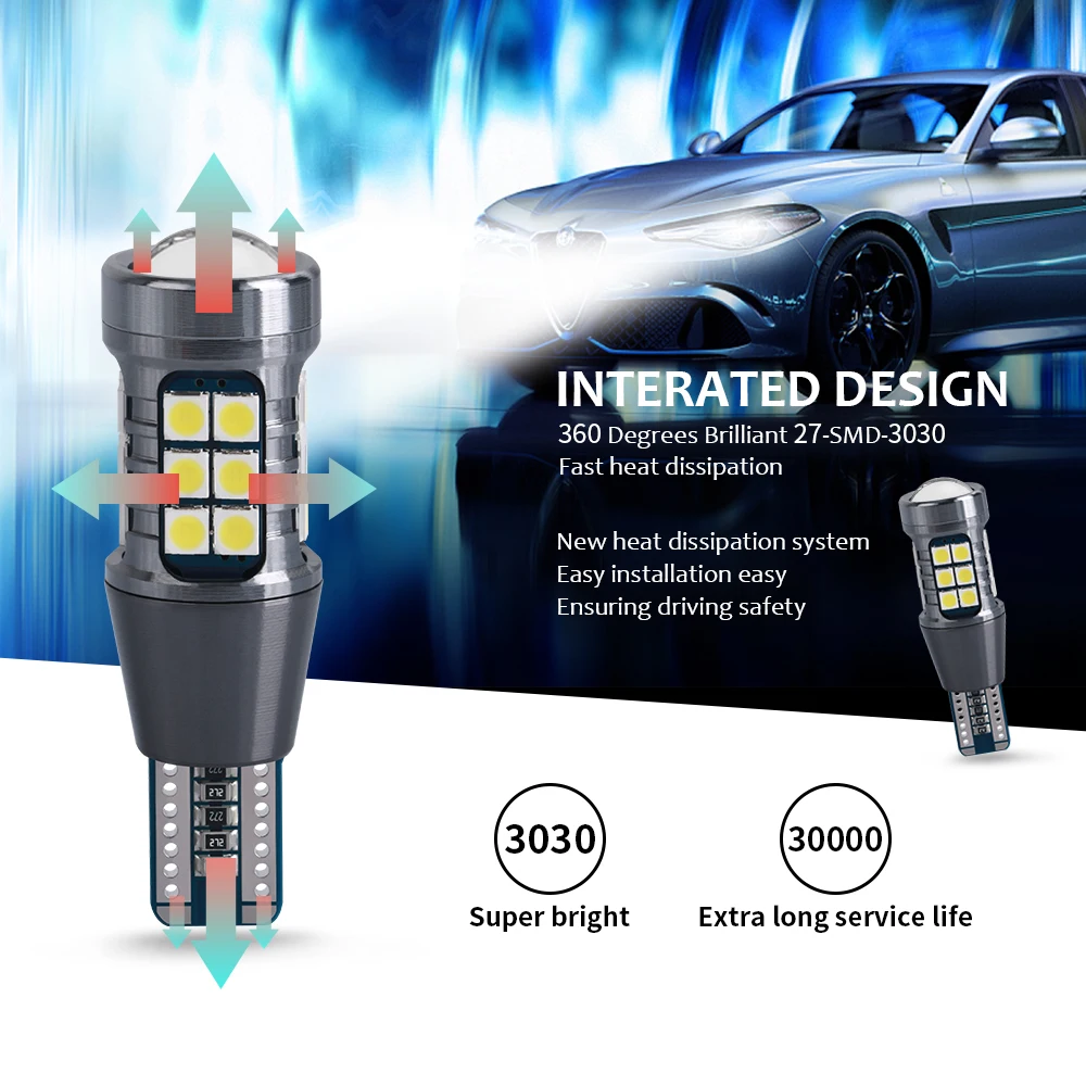 LED  T15 W16W WY16W ĵ   ڵ   ,  극ũ  3030, 27SMD, 6000K, 12V, ȭƮ ڹ , 2 