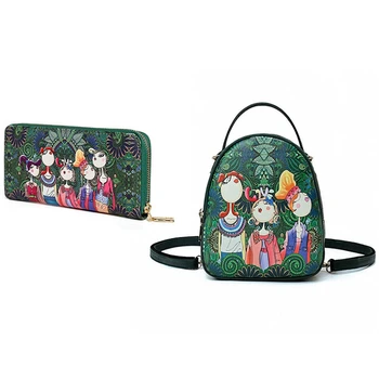 

orest Girl Printing Green PU Leather Trend Shoulder Bag & Women Wallet Zipper Leather Bag Crative Character Wallets