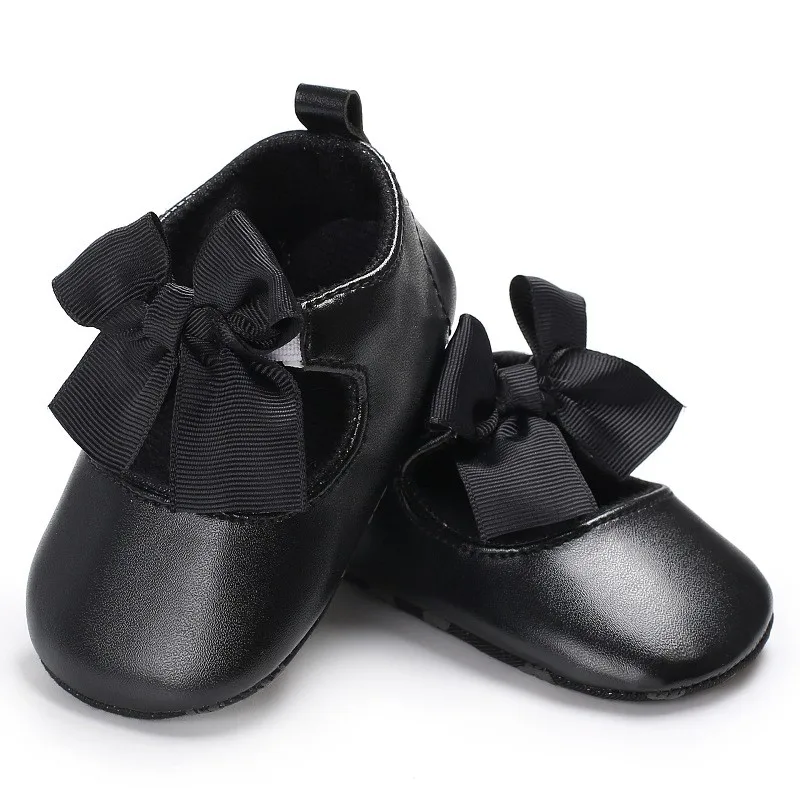 B Baby Girl First Walkers Shoes Autumn PVC Casual Solid Color Bow Decoration Soft Sole New Princess shoes 0-18M - Color: B