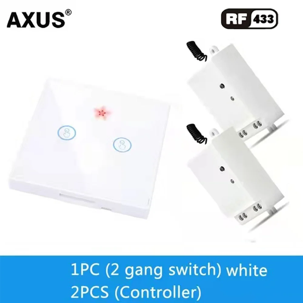 AXUS Touch Switch RF433Mhz Wireless Wall RF Remote Control 10Amp Relay Receiver Transmitter for LED/Light AC 110V-220V | Обустройство