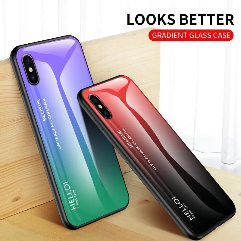 

Gradient Glass Protective Case For iphone 6 6S 7 8 Plus on the For iphone X XS XR XS Max Phone Case Cover Shockproof Fundas Capa