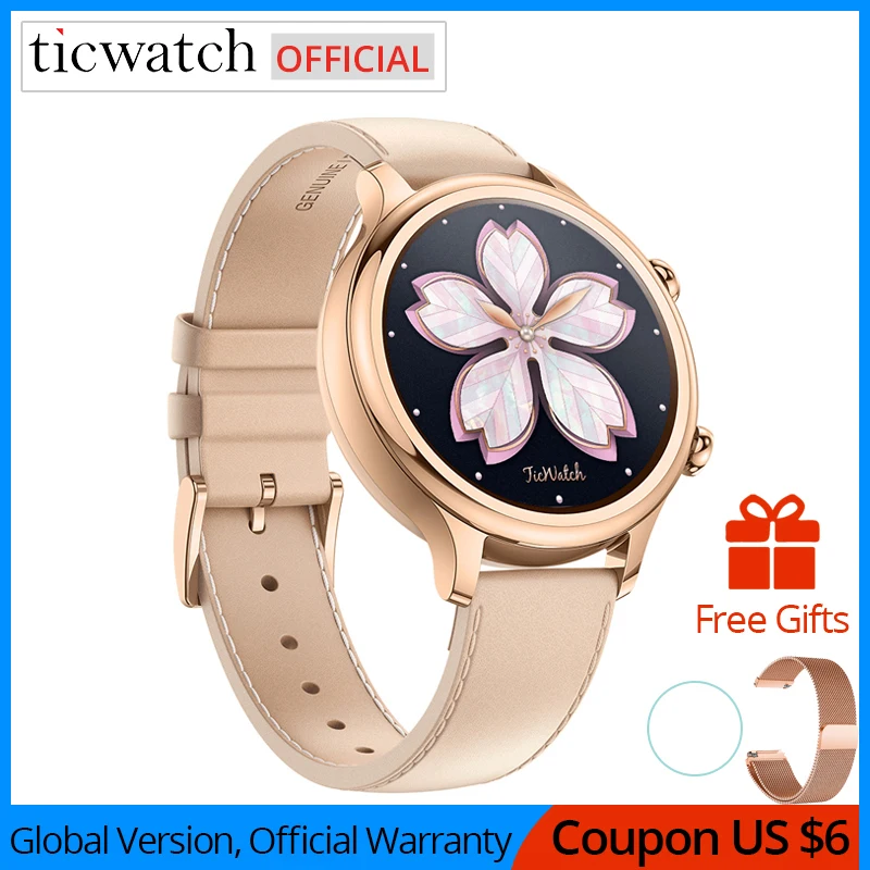 Tanie Oryginalny zegarek Ticwatch C2 Smartwatch Wear OS przez Google wbudowany gps tętno tracker do monitorowania aktywności fizycznej Google zapłać bezpłatny pasek na prezent
