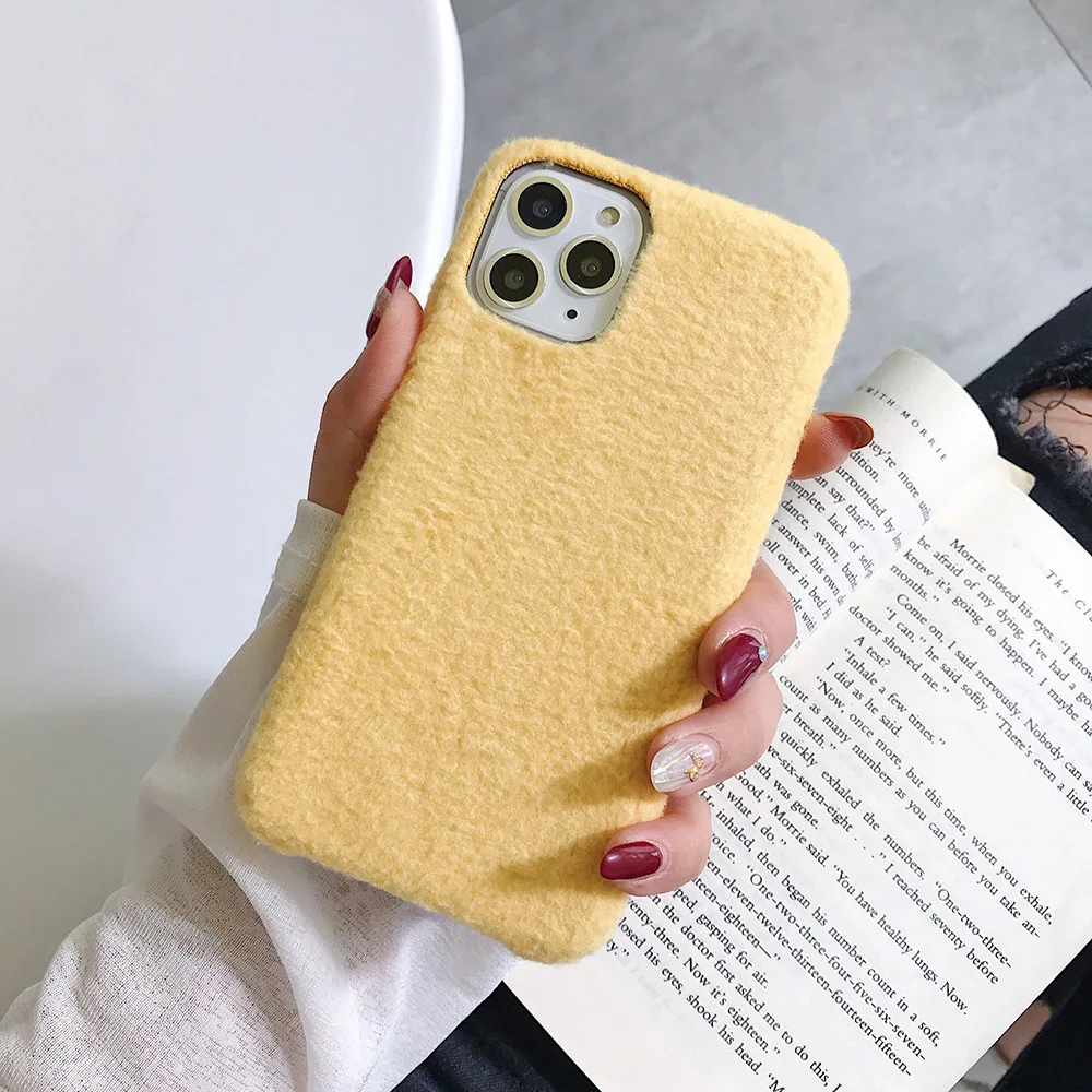 Yellow Плюшевый теплый пушистый чехол для iPhone 11 Pro Max чехол однотонный карамельный цвет мягкий силиконовый чехол для iPhone X XR XS MAX 7 8 6 6S Plus Capa - Цвет: Yellow