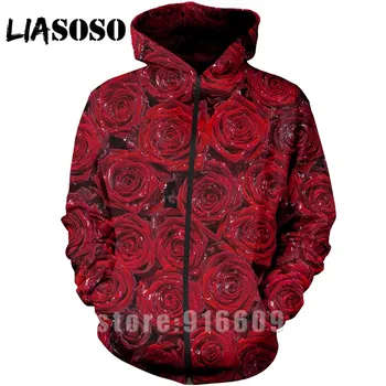 

Hoodie 3D Print rose Men flower petal women cartoon streetwear Harajuku Sweatshirt jacket zipper anime Long sleeve Hoodies A396