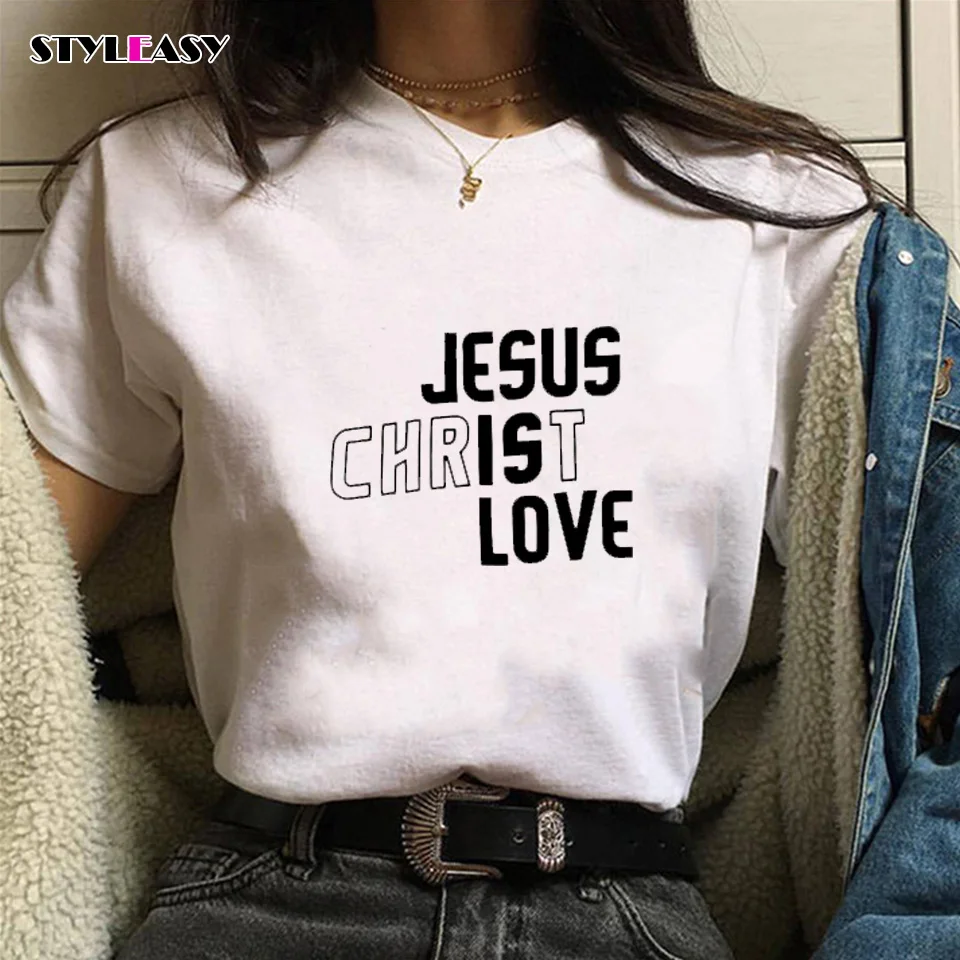 Женская футболка забавные принты с надписями и надписью Jesus Christ Love хлопковая