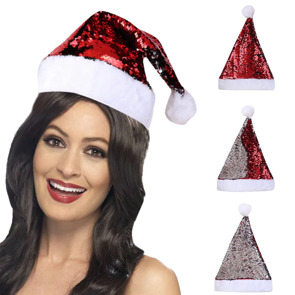 

Sequin Christmas Hats Ornaments Santa Claus Hat Children Women Men Cap For Christmas Party Costume Props adornos de navidad