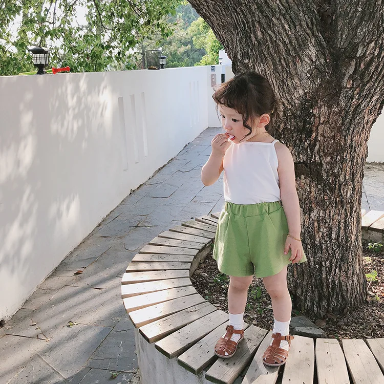 Summer Cute Girls Cotton Sleeveless Slipping Tops Kids All-match Casual T Shirts Clothes