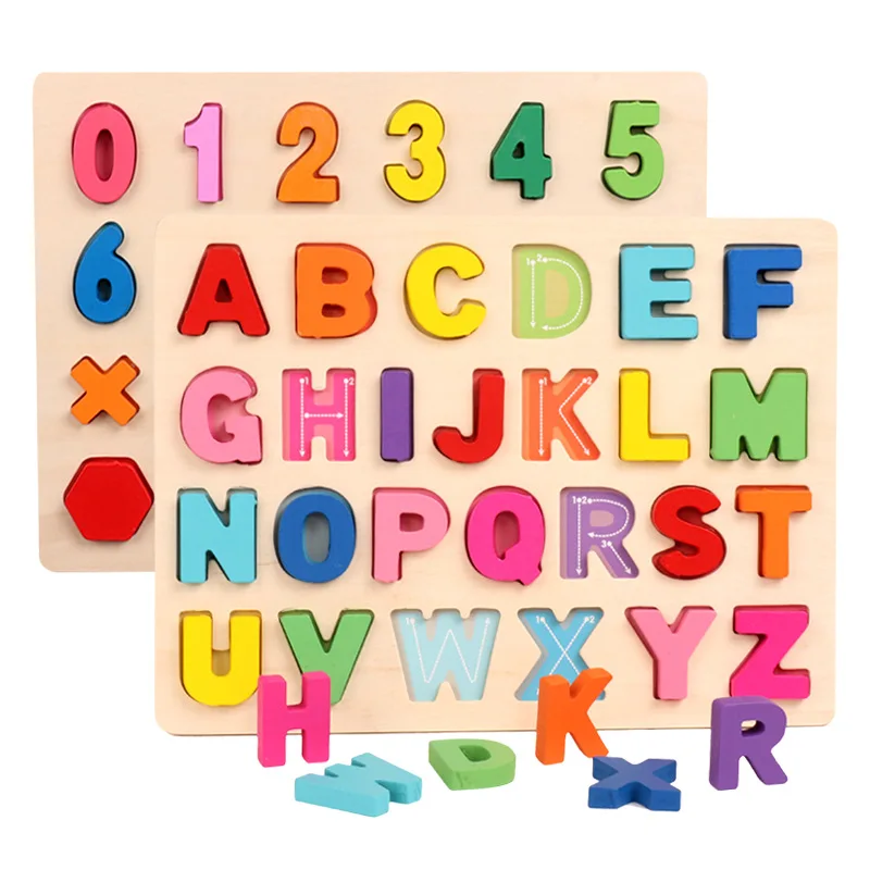 Digital Letters Pairing Board Toys For Children Baby Early Educational Puzzle Toys Wood Digital Color Matching Shape Sorter