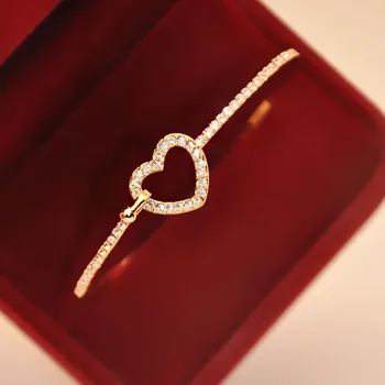 

Bracelet For Love A Gif tFashion Style Gold Rhinestone Love Heart Bangle Cuff Bracelet Jewelry Pulseira feminina Браслет женский