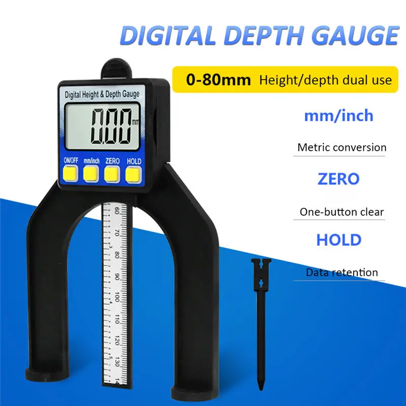 

Digital Woodworking Table Saw Height Gauge 0-80mm Depth Gauge Height Depth Gauge Digital Display Vernier Caliper Depth Caliper