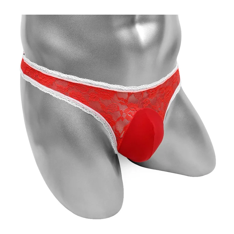

Floral Lace Mens Thong Underwear With Bugle Pouch Low Rise Sissy Panties Sexy Male Lingerie Bikini Transprent Underpants