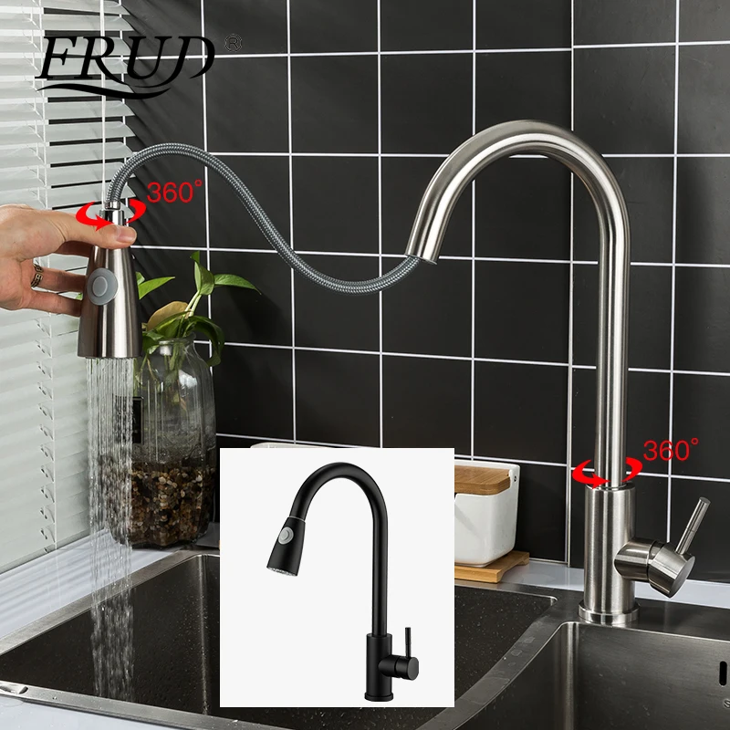 Cut Rate Kitchen-Faucets Stainless-Steel FRUD Pull-Out Single-Hole-Handle Water-Y40147 Swivel w5KmAYmM9