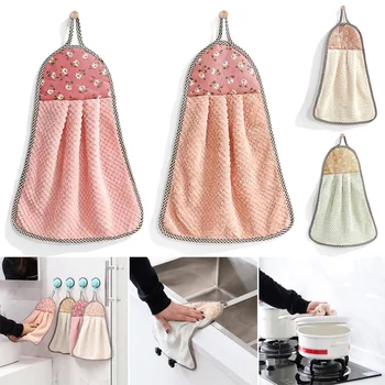 

HOT Coral Fleece Microfiber Hanging Hand Towel Quick Dry Thicken Cleaning Cloths Wipes Rags Kitchen TI99