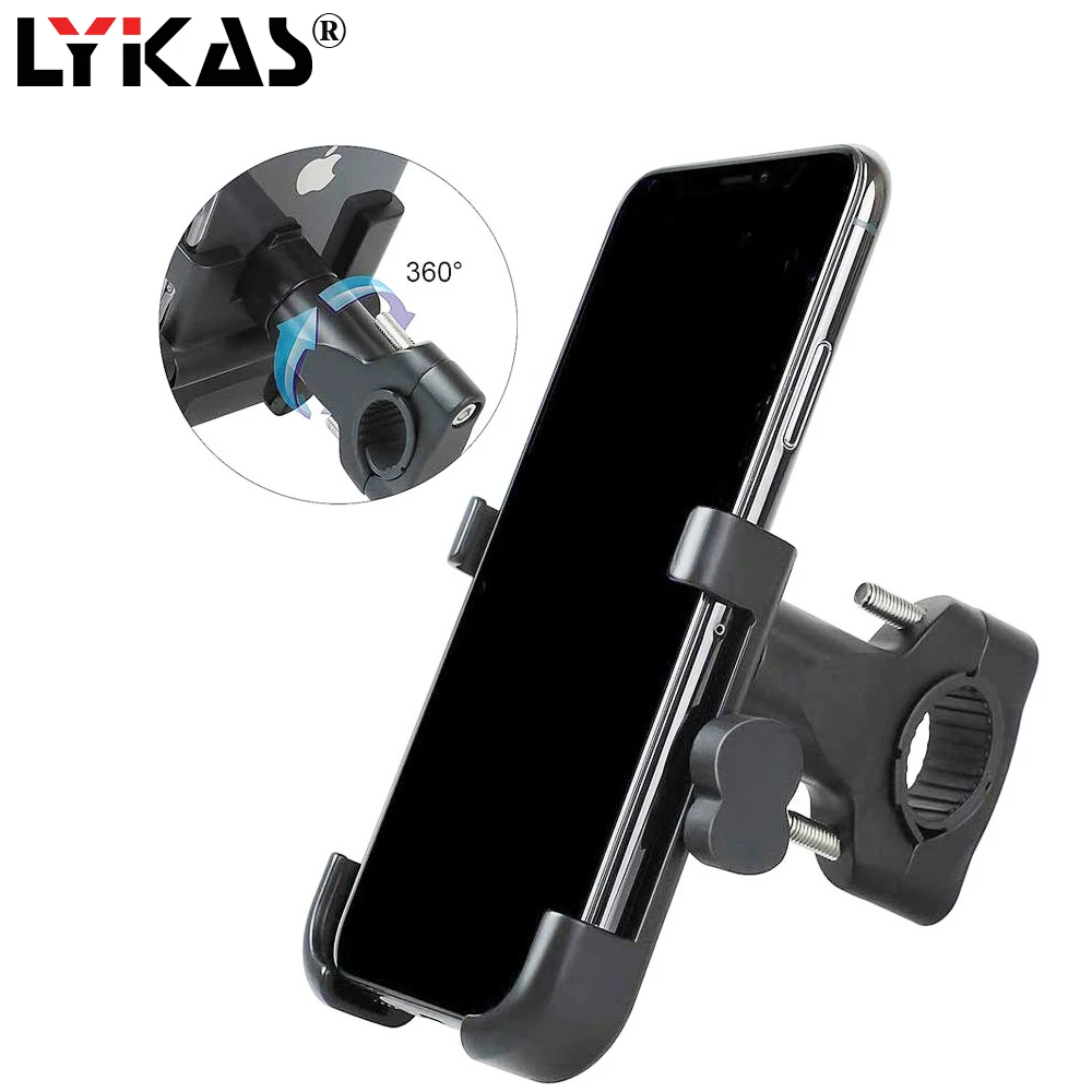 

LYKAS Motorcycle USB Holder Mount Aluminum Bike Handlebar Phone Holder 360 Degree Rotation