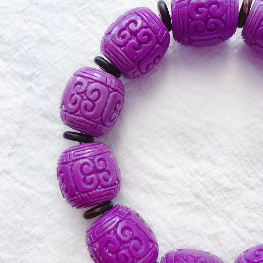 Natural Purple Phosphosiderite Gemstone Barrel Caeving Beads Stretch Crystal Bracelet Women 16x16mm Stone Certificate AAAAA