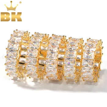 

THE BLING KING Hiphop Iced Out Baguette Ring Gold/White Gold Color 7mm Square CZ 1 Row Fashion Men Women Party Rings Jewelry