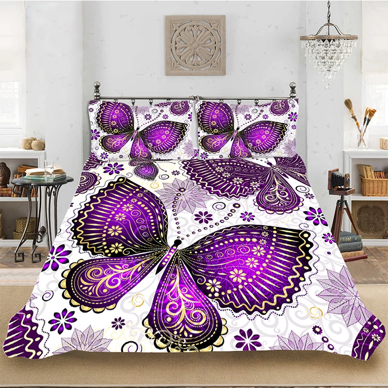 Bedding set Bedclothes Include Duvet Cover Pillowcase Print Home Textile Bed Linens Butterfly Fashion Comforter King-Full Size