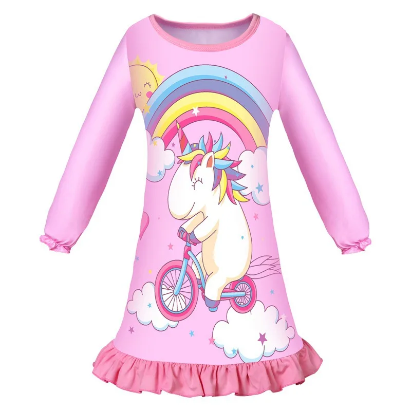 Girls Pink Unicorn Dress 2019 Kids One-Piece Dresses For Girl Long Sleeve Night Autumn Casual Clothes | Детская одежда и обувь
