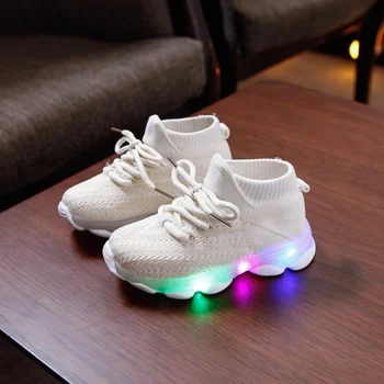 

Fashion Kids Girl Boy Shoes Children Casual Sneakers Breathable LED Flashing Sole Lace-Up Sports Shoes