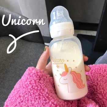 

Creative Water Bottle Strawberry Milk Adult Feeding Bottle Crystal Drink Funny Cute Cartoon Glass Bottle Hydro Flask Gift E5