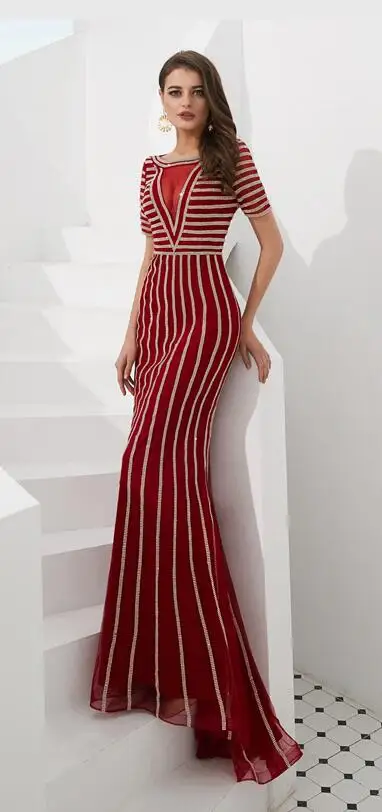 picture red Реальные фотографии черная Русалка Вечерние платья красный короткий рукав Кристалл Иллюзия Vestido длинное официальное вечернее платье для выпускного вечера - Цвет: picture red