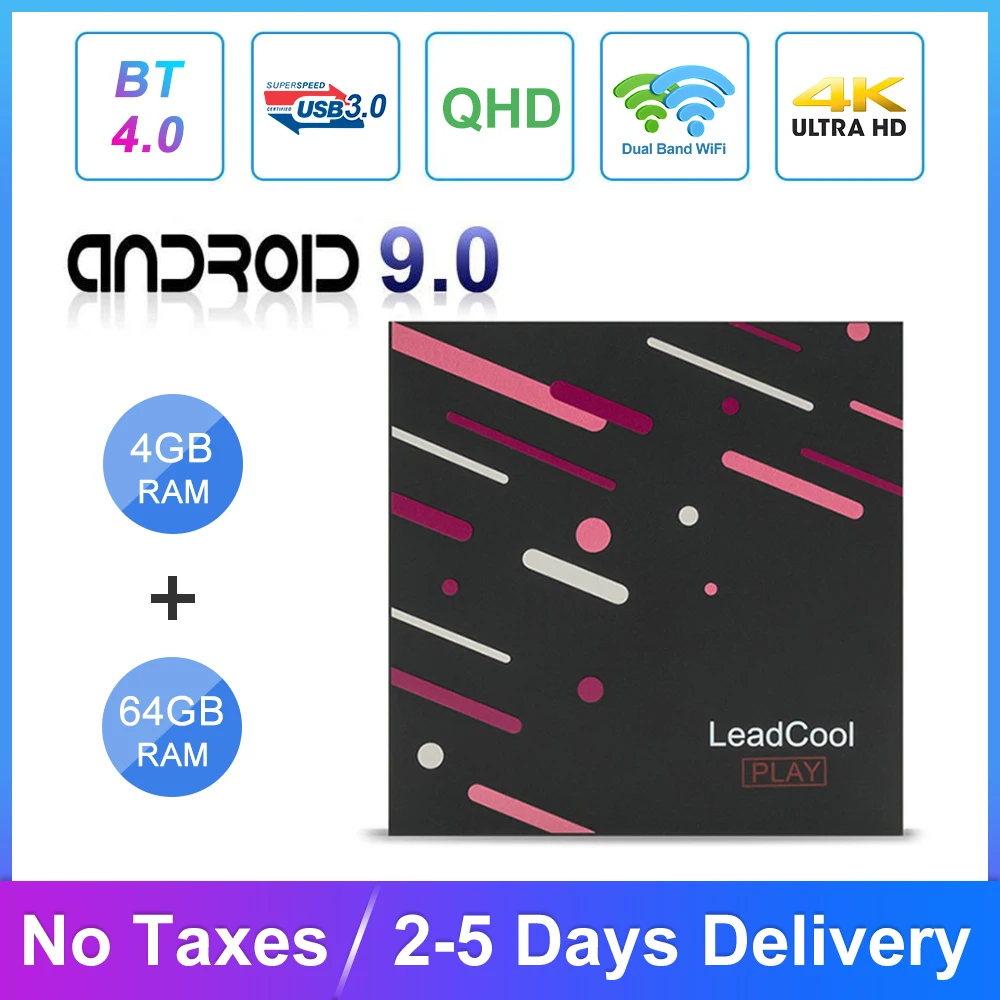 

4G 64G Leadcool Play QHD Android 9.0 TV Box S905W FHD QHD H.265 HDR Media Player TV 2.4G/5.8G Wifi Leadcool QHD Smart TV Box