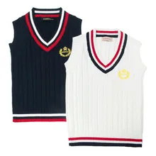 

JK Sweater Vest V Neck Crown Embroidery Japanese 2021 Autumn Harajuku Students Uniform School Girl Pullover Women College Style