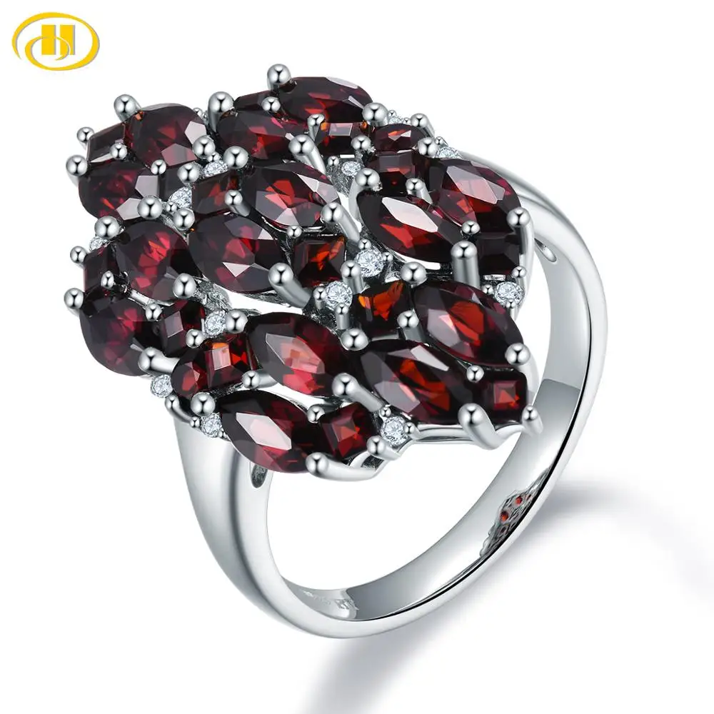 Hutang 5.12ct Гранат 925 Серебряное кольцо для женщин настоящий красный драгоценный камень Стерлинговое Серебро новые Кластерные кольца Изысканные элегантные ювелирные изделия для подарка