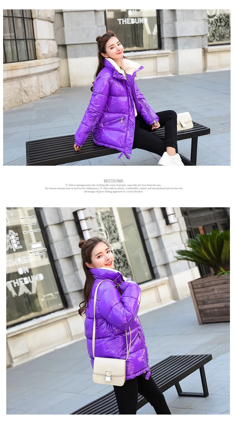 NIJIUDING 2018 New Fashion Metal Solid Black Red Bright Jackets Coats Women's Winter Warm Down Cotton Padded Long Parkas Outwear (4)