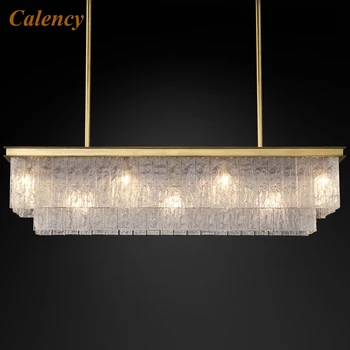 

Modern Luxury Crystal Chandeliers Lamp LED Glace Rectangular Cristal Pendant Hanging Lamp Hotel Indoor Decorative Light Fixture