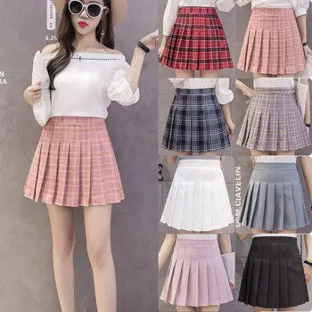 

High Waist Pleated Plaid Skirt Female Anime Sexy Short Skirts Plisowana Femme Cute Sweet Girls Mini Skirt Summer Women Skirts