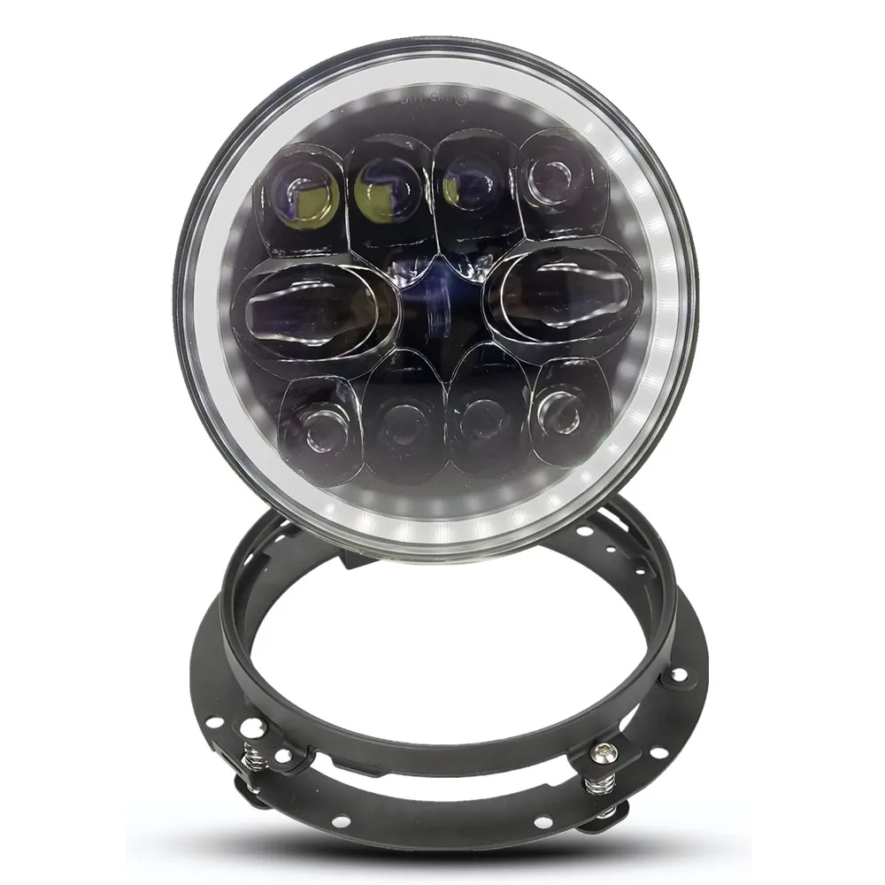 

7inch 60W Motorcycle Round LED Headlight With Mounting Bracket Ring Holder Adapter Black For Jeep Wrangler JK 4x4 Offroad