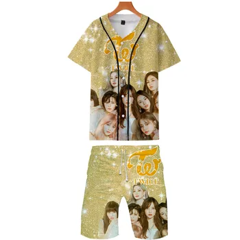 

2020 Twice More & More two piece set jackets and shorts Kpop Fashion baseball jacket set for Women streetwear plus size