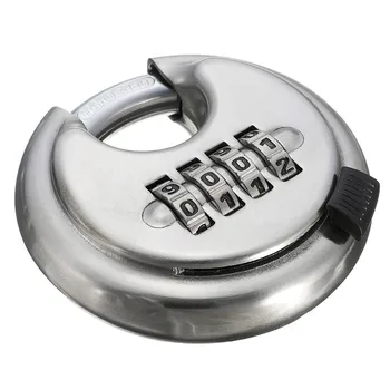 

Security Padlock Silver Steel Alloy 4 Digit Combination Master Round Shape Disc Lock for Locking Doors Windows Bags Trunk