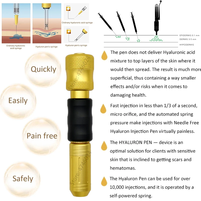 High Pressure 0.3ml Hyaluron Acid Pen High density metal hyaluronique injection Gun For Anti Wrinkle Lifting Lip filler hyaluron