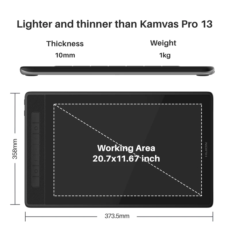 13.3 Inch HUION Graphics Tablet Kamvas Pro 13 2.5K Screen Display 145% sRGB Drawing Pen Tablet Monitor with Adjustable Stand — view 2